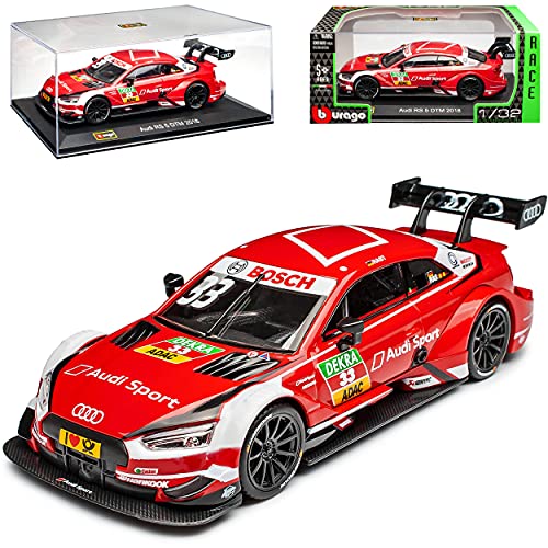 A*u*d*i A5 RS5 F5 II RS5 DTM Rene Rast Meister 2018 Coupe Rot 2. Generation Ab 2016 mit Sockel und Vitrine 1/32 Bburago Modell Auto von Bburago Audi