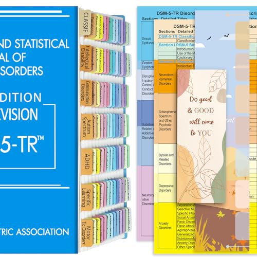 DSM-5-TR Index-Tabs, 2022 neue farbcodierte und laminierte DSM-V TR-Tabs, inklusive 94 und 6 Blanko-Tabs, mit Ausrichtungsanleitung und Lesezeichen von Bcabo