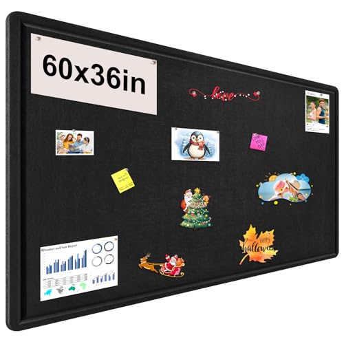 Große Pinnwand, 152,4 x 91,4 cm, Korktafel, Alternative, große Filztafel, dekorative Pinnwand für die Wand, faltbare Fototafel, selbstklebende Sichttafel mit 36 Pinnnadeln, Schwarz Große Pinnwand, 152,4 x 91,4 cm, Korktafel, Alternative, große Filztafel, dekorative Pinnwand für die Wand, faltbare Fototafel, selbstklebende Sichttafel mit 36 Pinnnadeln, Schwarz von Bcabo