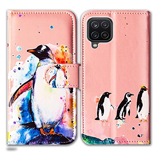 BCOV Galaxy A12 Hülle, Pinguin Zeichnung Leder Flip Handyhülle Wallet Cover mit Kartenschlitzen Halter Ständer für Samsung Galaxy A12 2021 von Bcov