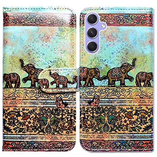 BCOV Galaxy A54 Hülle, Tribal Elefanten Muster Leder Flip Handyhülle Brieftasche Cover mit Kartenfach Halter Kickstand für Samsung Galaxy A54 5G von Bcov