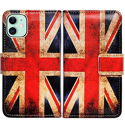 BCOV Schutzhülle für iPhone 11, Retro-Union Jack-Flagge, Klapphülle, Leder, mit Kreditkartenschlitzen, Ständer für iPhone 11 von Bcov