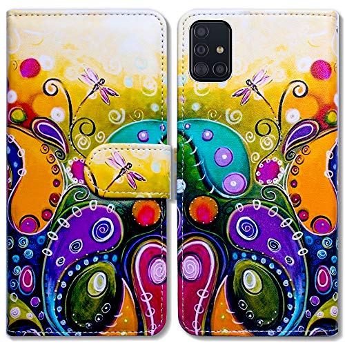 Bcov Galaxy A51 Hülle, bunte Libelle Leder Flip Case Wallet Cover mit Kartenschlitzen Kickstand für Samsung Galaxy A51 von Bcov