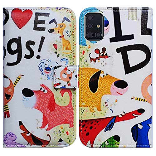 Bcov Galaxy A51 Hülle, bunte niedliche Hunde, Leder-Klapphülle mit Kartenschlitzen, Ständer für Samsung Galaxy A51 von Bcov