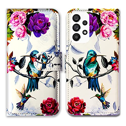 Bcov Galaxy A53 Hülle, Kolibri in Blumen Vogel Leder Flip Phone Case Wallet Cover mit Kartenschlitzhalter Kickstand für Samsung Galaxy A53 5G von Bcov