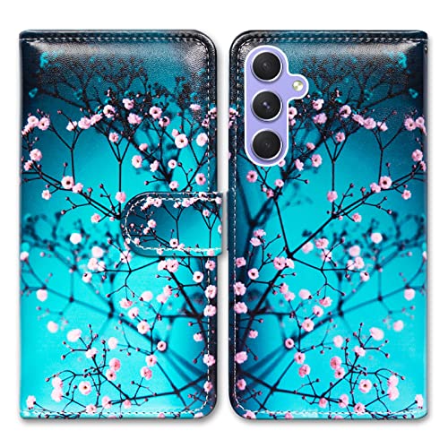 Bcov Galaxy A54 Hülle, Pflaumenblüte Blume Leder Flip Phone Case Wallet Cover mit Kartenfach Halter Kickstand für Samsung Galaxy A54 5G von Bcov
