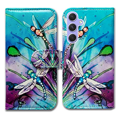 Bcov Galaxy A54 Hülle, niedliche Libelle Leder Flip Phone Case Wallet Cover mit Kartensteckplatz Halter Kickstand für Samsung Galaxy A54 5G von Bcov