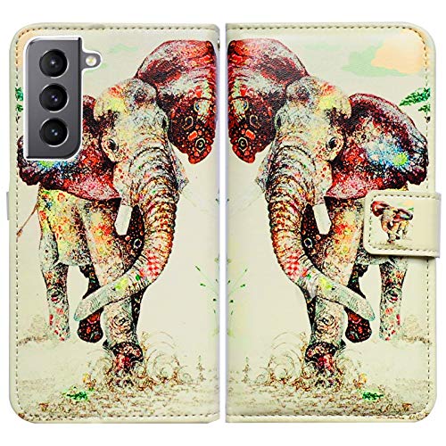 Bcov Galaxy S22 Hülle, Elefanten-Muster, Leder, Flip Phone Case Wallet Cover mit Kartenschlitz, Ständer für Samsung Galaxy S22 5G von Bcov