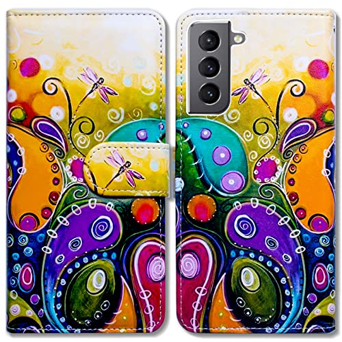Bcov Schutzhülle für Galaxy S22, bunte Libellen-Leder-Klapphülle mit Kartenschlitzen, Ständer für Samsung Galaxy S22 5G Bcov Schutzhülle für Galaxy S22, bunte Libellen-Leder-Klapphülle mit Kartenschlitzen, Ständer für Samsung Galaxy S22 5G von Bcov