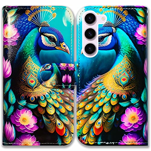 Bcov Schutzhülle für Samsung S23, buntes Pfauen-Mandala-Blumen, Leder, Klappetui mit Kartenschlitzen, Ständer für Samsung Galaxy S23 Bcov Schutzhülle für Samsung S23, buntes Pfauen-Mandala-Blumen, Leder, Klappetui mit Kartenschlitzen, Ständer für Samsung Galaxy S23 von Bcov