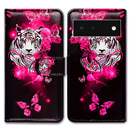 Bcov Schutzhülle für Google Pixel 6, Motiv: weißer Tiger, Schmetterling, Leder, Brieftaschen-Schutzhülle mit Kartenschlitzen, Ständer für Google Pixel 6 Bcov Schutzhülle für Google Pixel 6, Motiv: weißer Tiger, Schmetterling, Leder, Brieftaschen-Schutzhülle mit Kartenschlitzen, Ständer für Google Pixel 6 von Bcov