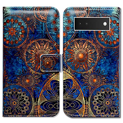 Bcov Pixel 6a Hülle, wunderschöne Farben Kreis Mandala Leder Flip Handyhülle Brieftasche Cover mit Kartenfach Halter Kickstand für Google Pixel 6a von Bcov