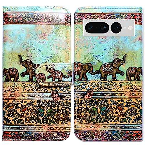 Bcov Pixel 7 Pro Hülle, Tribal Elefanten Muster Leder Flip Phone Case Wallet Cover mit Kartenschlitzhalter Kickstand für Google Pixel 7 Pro von Bcov