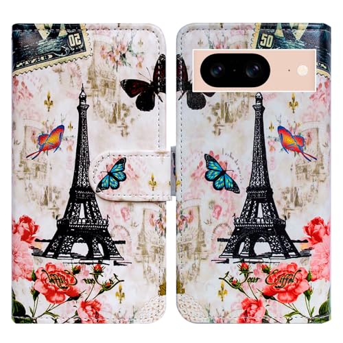 Bcov Schutzhülle für Pixel 8, Motiv: Paris Tower, Schmetterling, Leder, Klappetui mit Kartenschlitzen, Ständer für Google Pixel 8 Bcov Schutzhülle für Pixel 8, Motiv: Paris Tower, Schmetterling, Leder, Klappetui mit Kartenschlitzen, Ständer für Google Pixel 8 von Bcov