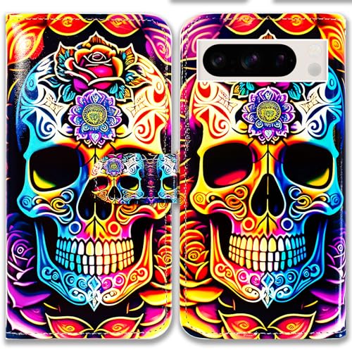Bcov Schutzhülle für Pixel 8 Pro, buntes Mandala, Totenkopf, Blumen, Leder, Klapphülle mit Kartenschlitzen, Ständer für Google Pixel 8 Pro Bcov Schutzhülle für Pixel 8 Pro, buntes Mandala, Totenkopf, Blumen, Leder, Klapphülle mit Kartenschlitzen, Ständer für Google Pixel 8 Pro von Bcov
