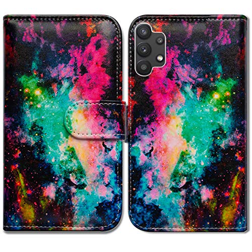 Bcov Schutzhülle für Galaxy A32 5G, buntes Universum, Himmel, Leder, Klapphülle mit Kartenschlitzen, Ständer, für Samsung Galaxy A32 5G 2021 von Bcov