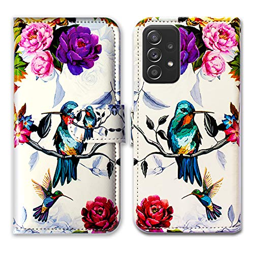 Bcov Schutzhülle für Galaxy A52 5G, Kolibri in Blumen, Vogel, Leder, Flip-Handyhülle mit Kartenschlitzen, Ständer, für Samsung Galaxy A52 5G 2021 von Bcov
