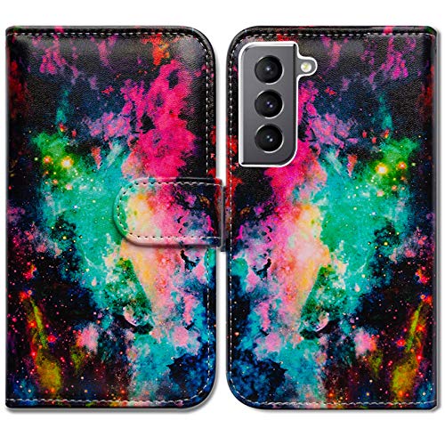 Bcov Schutzhülle für Galaxy S22, buntes Universum, Himmel, Leder, Klapphülle, Brieftaschen-Schutzhülle mit Kartenschlitzen, Ständer für Samsung Galaxy S22 5G von Bcov