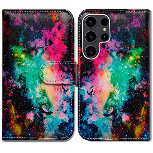 Bcov Schutzhülle für Galaxy S23 Ultra, buntes Universum, Himmel, Leder, Klapphülle mit Kartenschlitzen, Ständer für Samsung Galaxy S23 Ultra von Bcov