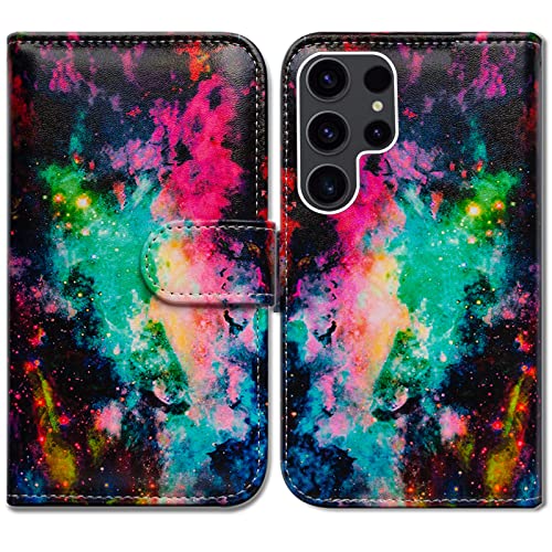 Bcov Schutzhülle für Samsung Galaxy S23 Ultra, buntes Universum, Himmel, Leder, Klapphülle mit Kartenschlitzen, Ständer für Samsung Galaxy S23 Ultra von Bcov