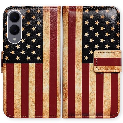 Bcov Schutzhülle für Galaxy S25 Edge, Retro-amerikanische Flagge, Leder, Klappetui mit Kartenschlitzen, Ständer, Schutzhülle für Samsung Galaxy S25 Edge Bcov Schutzhülle für Galaxy S25 Edge, Retro-amerikanische Flagge, Leder, Klappetui mit Kartenschlitzen, Ständer, Schutzhülle für Samsung Galaxy S25 Edge von Bcov