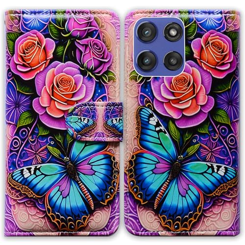 Bcov Schutzhülle für Moto G Stylus 2025, Leder, Motiv: Schmetterling, Blumen, Rose, mit Kartenschlitzen, Ständer, für Motorola Moto G Stylus 2025, Blau Bcov Schutzhülle für Moto G Stylus 2025, Leder, Motiv: Schmetterling, Blumen, Rose, mit Kartenschlitzen, Ständer, für Motorola Moto G Stylus 2025, Blau von Bcov