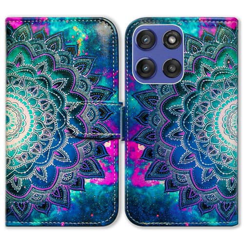 Bcov Schutzhülle für Moto G Stylus 2025, Mandala-Blumen-Weltraum, Leder-Klapphülle mit Kartenschlitzen, Ständer, Schutzhülle für Motorola Moto G Stylus 2025 von Bcov