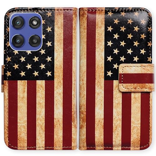 Bcov Schutzhülle für Moto G Stylus 2025, Retro-amerikanische Flagge, Leder, Klappetui mit Kartenschlitzen, Ständer, Schutzhülle für Motorola Moto G Stylus 2025 von Bcov