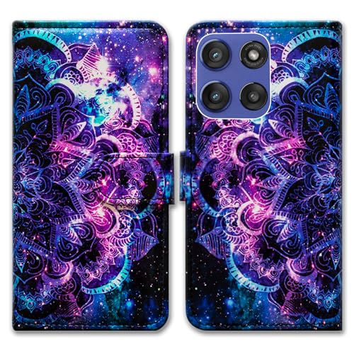 Bcov Schutzhülle für Moto G Stylus 2025, Violett, Mandala, Galaxy, Himmel, Leder, Klappetui mit Kartenschlitzen, Ständer, Schutzhülle für Motorola Moto G Stylus 2025 von Bcov