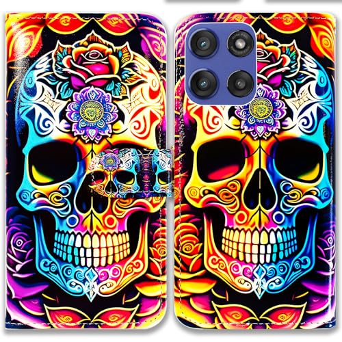 Bcov Schutzhülle für Moto G Stylus 2025, buntes Mandala, Totenkopf, Blumen, Leder, Klapphülle mit Kartenschlitzen, Ständer, Schutzhülle für Motorola Moto G Stylus 2025 von Bcov