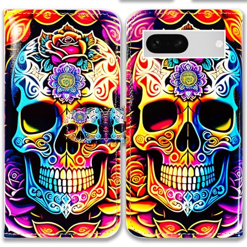 Bcov Schutzhülle für Pixel 8a, buntes Mandala, Totenkopf, Blumen, Leder, Klapphülle mit Kartenschlitzen, Ständer für Google Pixel 8a Bcov Schutzhülle für Pixel 8a, buntes Mandala, Totenkopf, Blumen, Leder, Klapphülle mit Kartenschlitzen, Ständer für Google Pixel 8a von Bcov