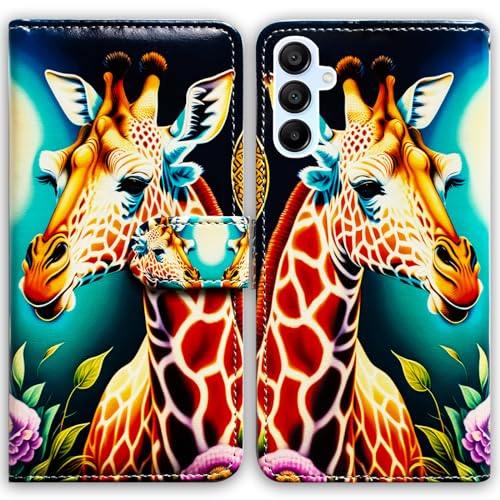 Bcov Schutzhülle für Samsung Galaxy A55 5G, Giraffen-Blumen, Leder, Klappetui mit Kartenschlitzen, Ständer für Samsung Galaxy A55 5G, 118034664 von Bcov