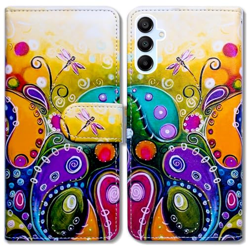 Bcov Schutzhülle für Samsung Galaxy A55 5G, bunte Libellen, Leder, Klapphülle mit Kartenschlitzen, Ständer für Samsung Galaxy A55 5G, 118034563 von Bcov