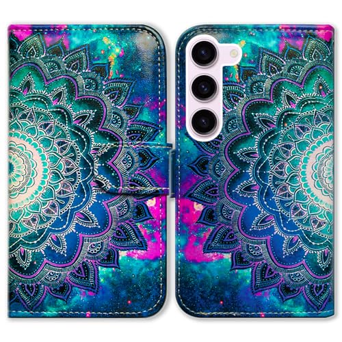 Bcov Schutzhülle für Galaxy S24, Mandala-Blume, Leder, Klappetui mit Kartenschlitz, Ständer für Samsung Galaxy S24 von Bcov