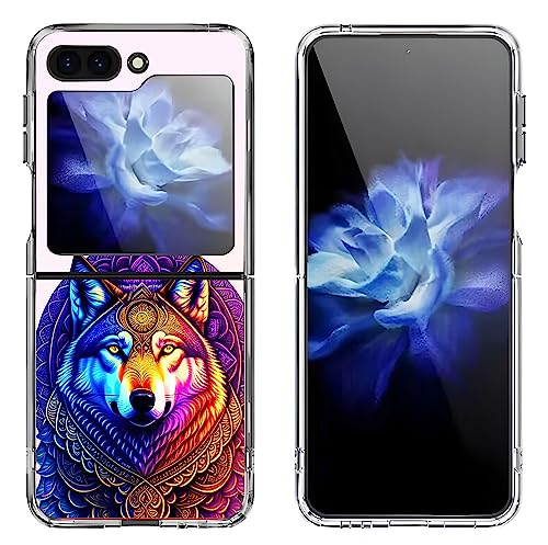 Bcov Schutzhülle für Samsung Galaxy Z Flip 5, florales Wolfsmandala, kratzfest, solide, stoßfeste Schutzhülle für Samsung Galaxy Z Flip 5 von Bcov