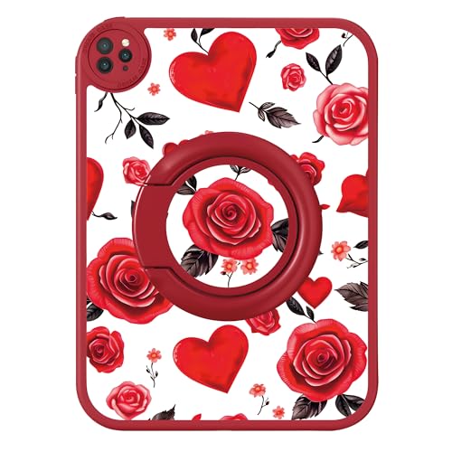 Bcov Schutzhülle für iPad (A16) 11. Generation 27,9 cm (11 Zoll) 2025, rote Rose, Liebesherzen, um 360 Grad drehbarer Ständer, Fallschutz, stoßfest, Schutzhülle für iPad 10. Generation 2022 von Bcov