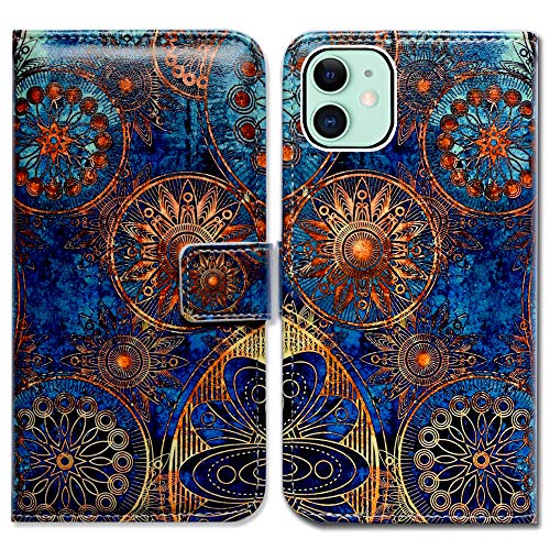 Bcov Schutzhülle für iPhone 11, iPhone 11, Klapphülle, wunderschöne Farben, Kreis, Mandala, Leder, Klapphülle mit Kartenschlitzen, Ständer für iPhone 11 von Bcov