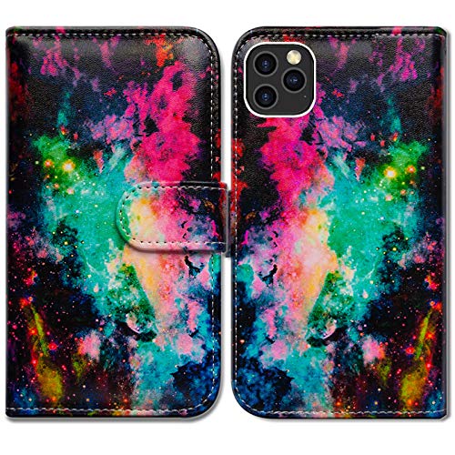 Bcov Schutzhülle für iPhone 12 Pro Max, buntes Universum, Himmel, Leder, Klapphülle mit Kartenschlitzen, Ständer für iPhone 12 Pro Max von Bcov