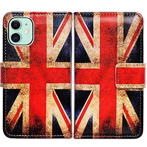 Bcov Schutzhülle für iPhone 13, Retro-Stil, Union Jack-Flagge, Leder, Klappetui mit Kartenschlitzen, Ständer für iPhone 13 von Bcov