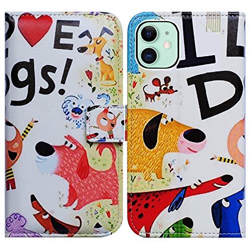 Bcov Schutzhülle für iPhone 13, bunt, niedliche Hunde, Leder, Klapphülle mit Kartenschlitzen, Ständer für iPhone 13 von Bcov