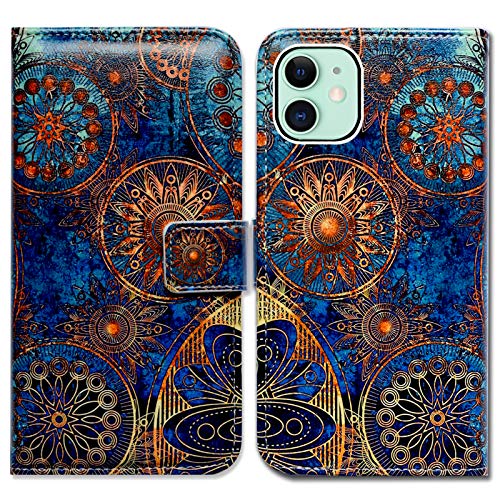 Bcov Schutzhülle für iPhone 13, wunderschöne Farben, Mandala-Leder, Klapphülle mit Kartenschlitzen, Ständer für iPhone 13 von Bcov