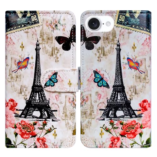 Bcov Schutzhülle für iPhone 16e, Paris Tower Schmetterling, Leder, Klappetui mit Kartenschlitzen, Ständer, Schutzhülle für iPhone 16e Bcov Schutzhülle für iPhone 16e, Paris Tower Schmetterling, Leder, Klappetui mit Kartenschlitzen, Ständer, Schutzhülle für iPhone 16e von Bcov