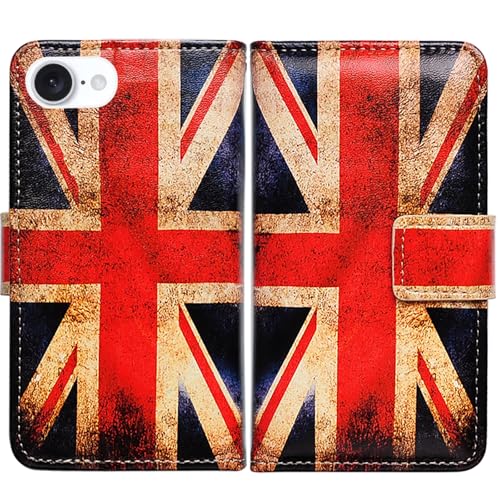 Bcov Schutzhülle für iPhone 16e, Retro-Union Jack-Flagge, Leder, Klappetui mit Kartenschlitz, Ständer, Schutzhülle für iPhone 16e Bcov Schutzhülle für iPhone 16e, Retro-Union Jack-Flagge, Leder, Klappetui mit Kartenschlitz, Ständer, Schutzhülle für iPhone 16e von Bcov