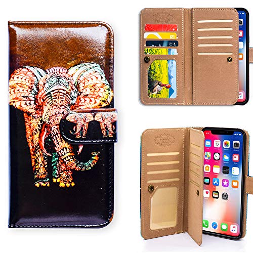 Bcov Schutzhülle für iPhone XR, stilvoll, Tribal-Elefant, multifunktional, Klapphülle aus Leder mit 7 Kreditkartenfächern, Ausweishalter, fach für iPhone XR von Bcov
