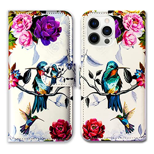 Bcov iPhone 14 Pro Hülle, Kolibri in Blumen Vogel Leder Flip Phone Case Wallet Cover mit Kartenschlitzhalter Kickstand für iPhone 14 Pro Bcov iPhone 14 Pro Hülle, Kolibri in Blumen Vogel Leder Flip Phone Case Wallet Cover mit Kartenschlitzhalter Kickstand für iPhone 14 Pro von Bcov