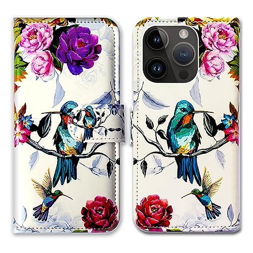 Bcov Schutzhülle für iPhone 15 Pro Max, Kolibri in Blumen, Vogel, Leder, Klappetui mit Kartenschlitzen, Ständer für iPhone 15 Pro Max Bcov Schutzhülle für iPhone 15 Pro Max, Kolibri in Blumen, Vogel, Leder, Klappetui mit Kartenschlitzen, Ständer für iPhone 15 Pro Max von Bcov