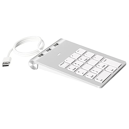Bcowtte Mini-Ziffernblock, Tastatur, 18 Tasten, Ziffernblock, Nummernblock mit 3 Anschlüssen, USB-Hub für Laptop, Desktop-PC von Bcowtte