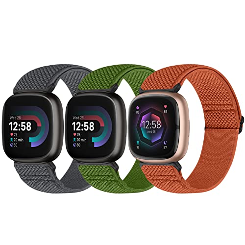 Bcuckood Kompatibel mit Fitbit Versa 4/Sense 2/Fitbit Versa 3/Sense Armband Damen Herren, Elastisches Nylon Verstellbar Dehnbar Solo Loop Armband für Fitbit Versa 4/Versa 3/Sense 2/Sense von Bcuckood