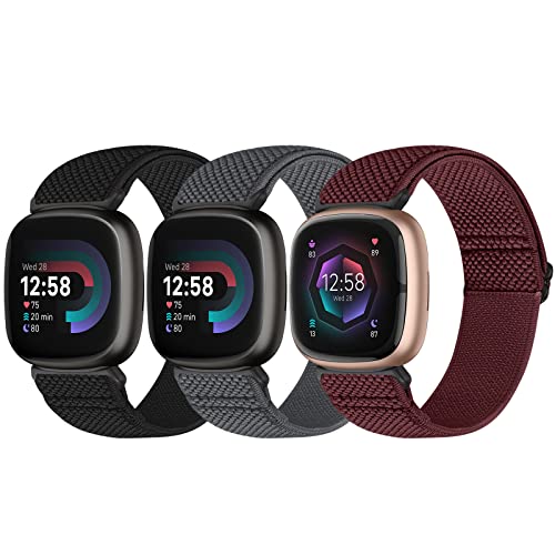 Bcuckood Kompatibel mit Fitbit Versa 4/Versa 3/Fitbit Sense 2/Sense Band Damen Herren, Elastisches Nylon Weich Verstellbar Dehnbar Solo Loop Ersatzriemen für Fitbit Versa 4/Versa 3/Sense 2/Sense von Bcuckood