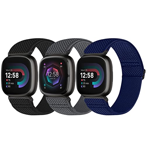 Bcuckood Kompatibel mit Fitbit Versa 4/Versa 3/Fitbit Sense 2/Sense Band Damen Herren, Elastisches Nylon Weich Verstellbar Dehnbar Solo Loop Ersatzriemen für Fitbit Versa 4/Versa 3/Sense 2/Sense von Bcuckood